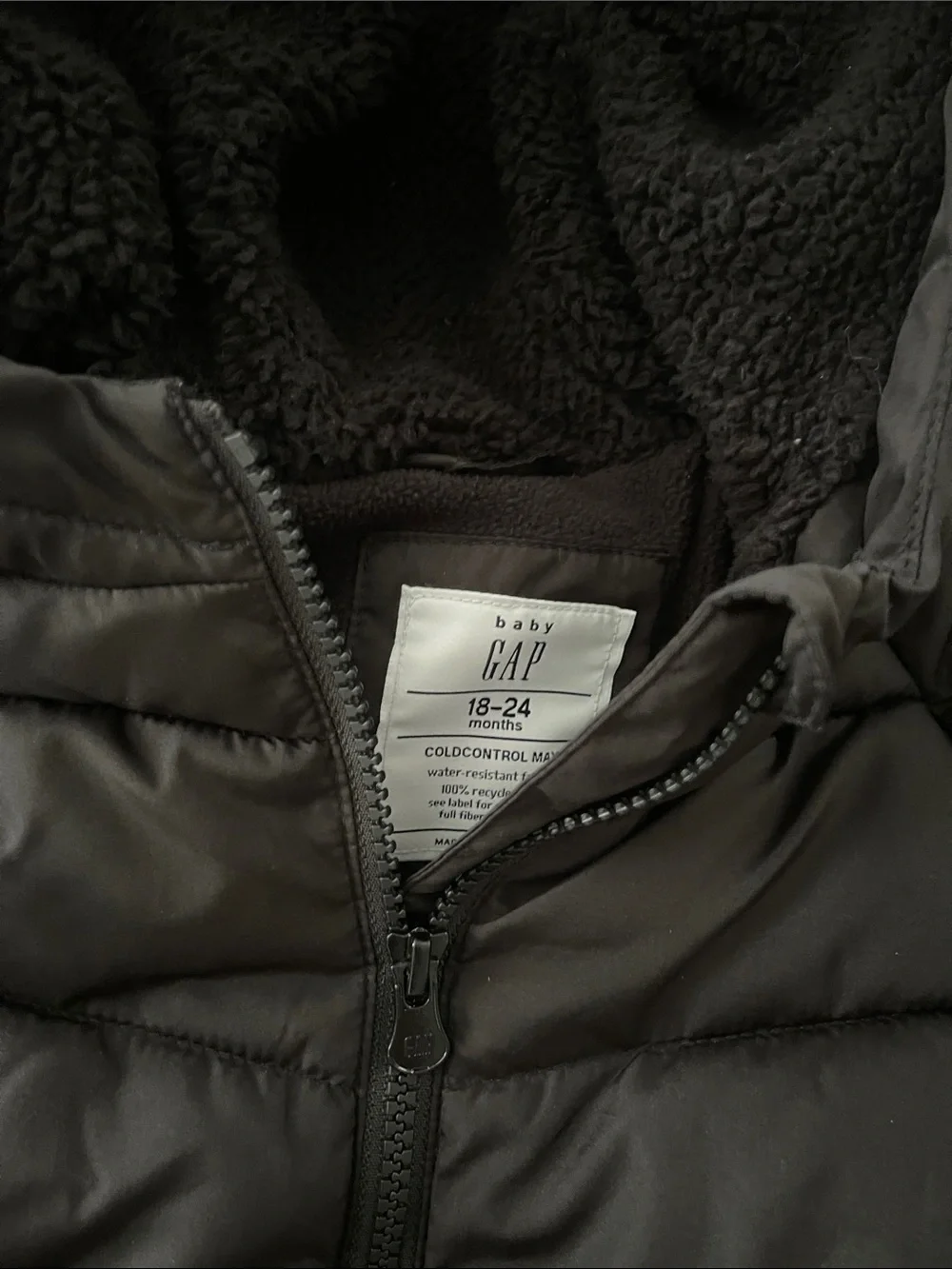 GAP Baby Black Quilted Hooded Jacket